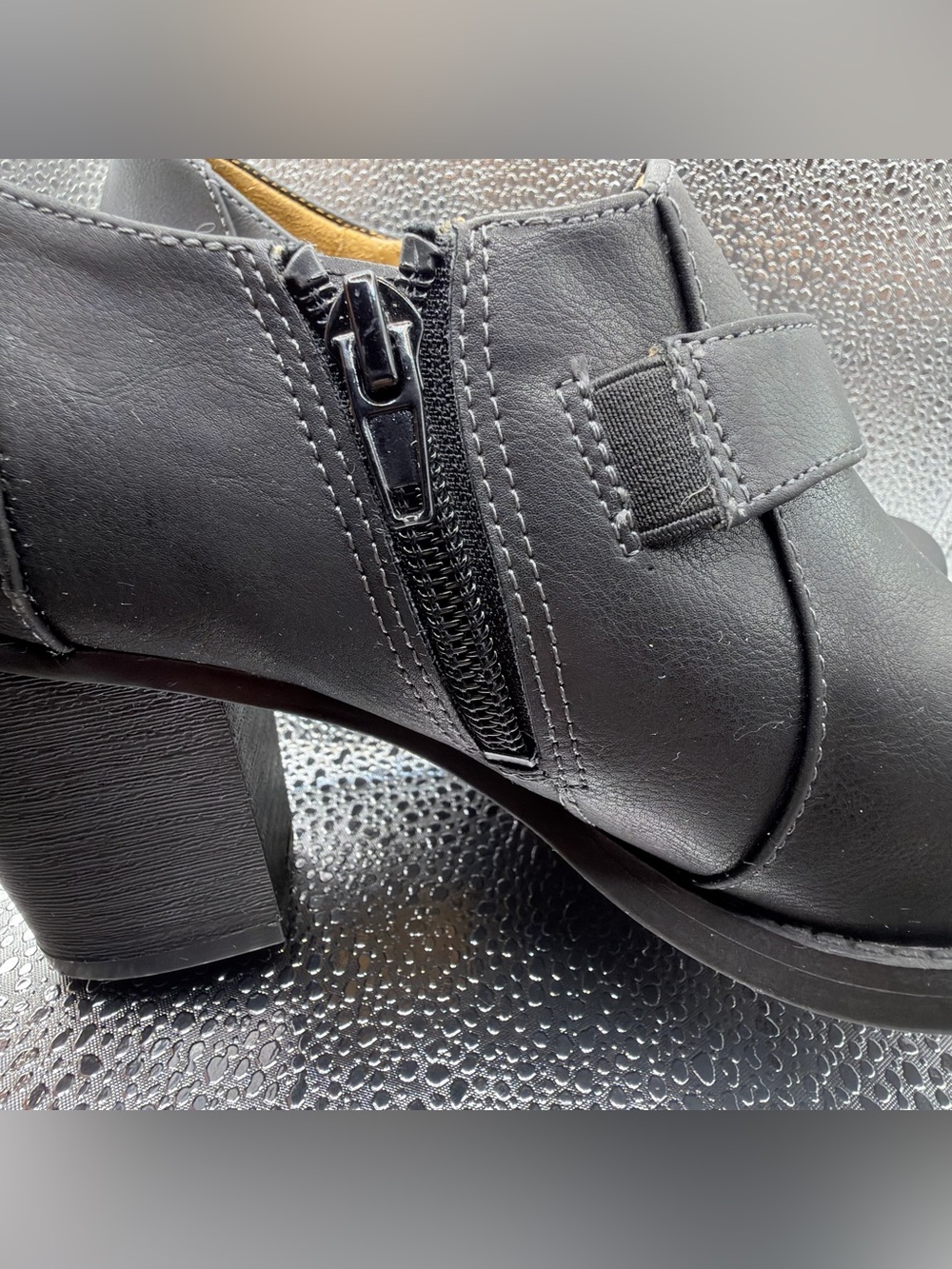 Natural Soul Black Leather Heeled Ankle Booties with Strap - Picture 9 of 14